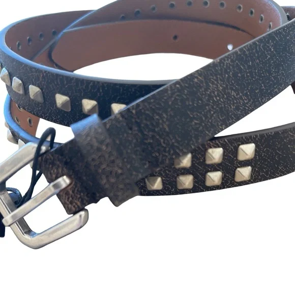 NEW! The Kooples Brown Leather Silver Studded Belt Punk Rock 